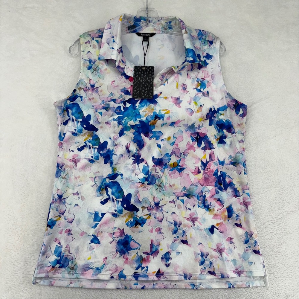 Acegolfs Womens XL Sleeveless Golf Polo Floral Abstract Moisture Wicking NWT